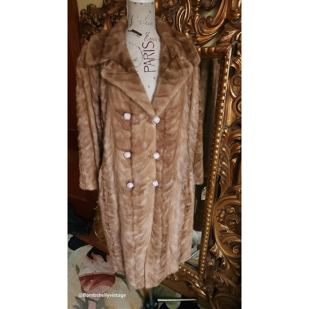 Vintage 60's Artic Furs Honey Herringbone Mink Double Breasted Coat with Rhinestone Buttons | Etsy (US)