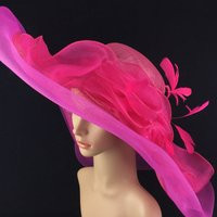 Fuchsia Hot Pink Sinamay & Mesh Wide Brim Kentucky Derby Hat Church Bridal Wedding Dress Tea Party | Etsy (US)