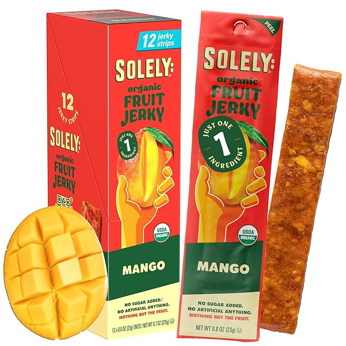 Solely - Organic Mango Fruit Jerky - 12 Individually Wrapped Fruit Strips - Fruit Leather Made fr... | Amazon (US)