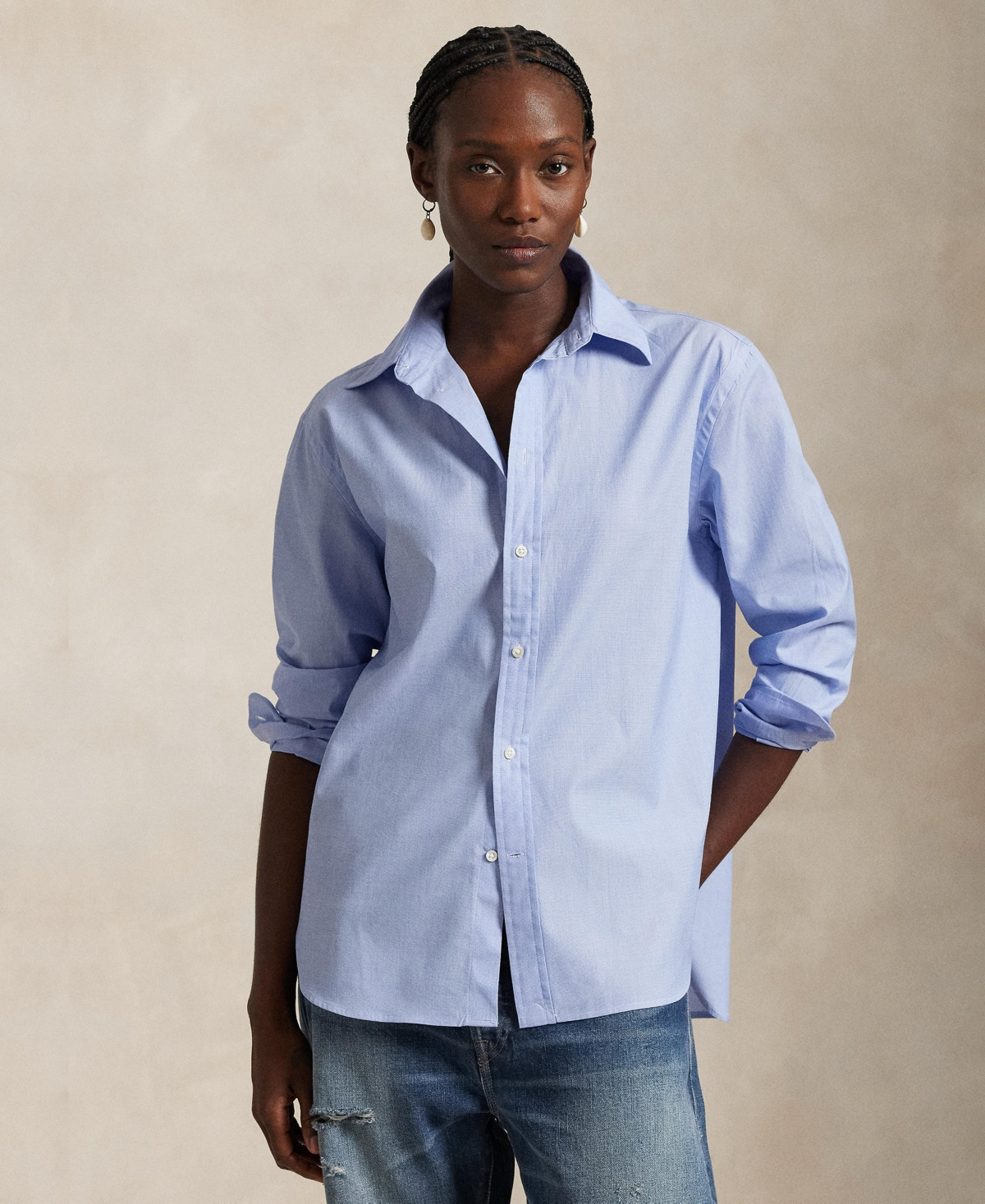 Polo Ralph Lauren Women's Cotton Woven Oversize Shirt - Classic Medium Blue | Macy's