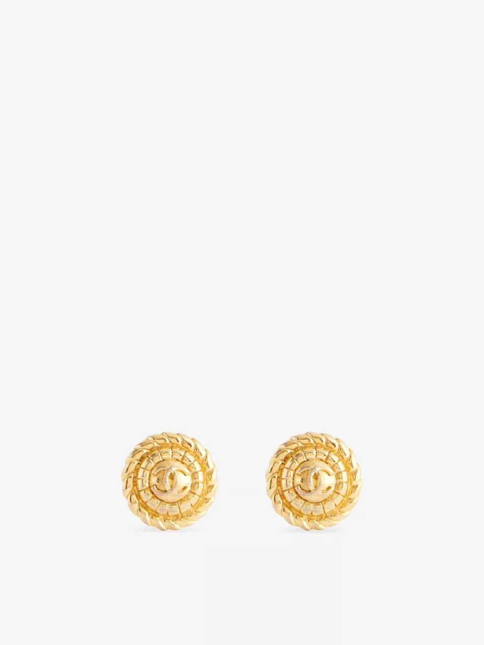 Pre-Loved Chanel Gold Round Metal Stud Earrings | Selfridges