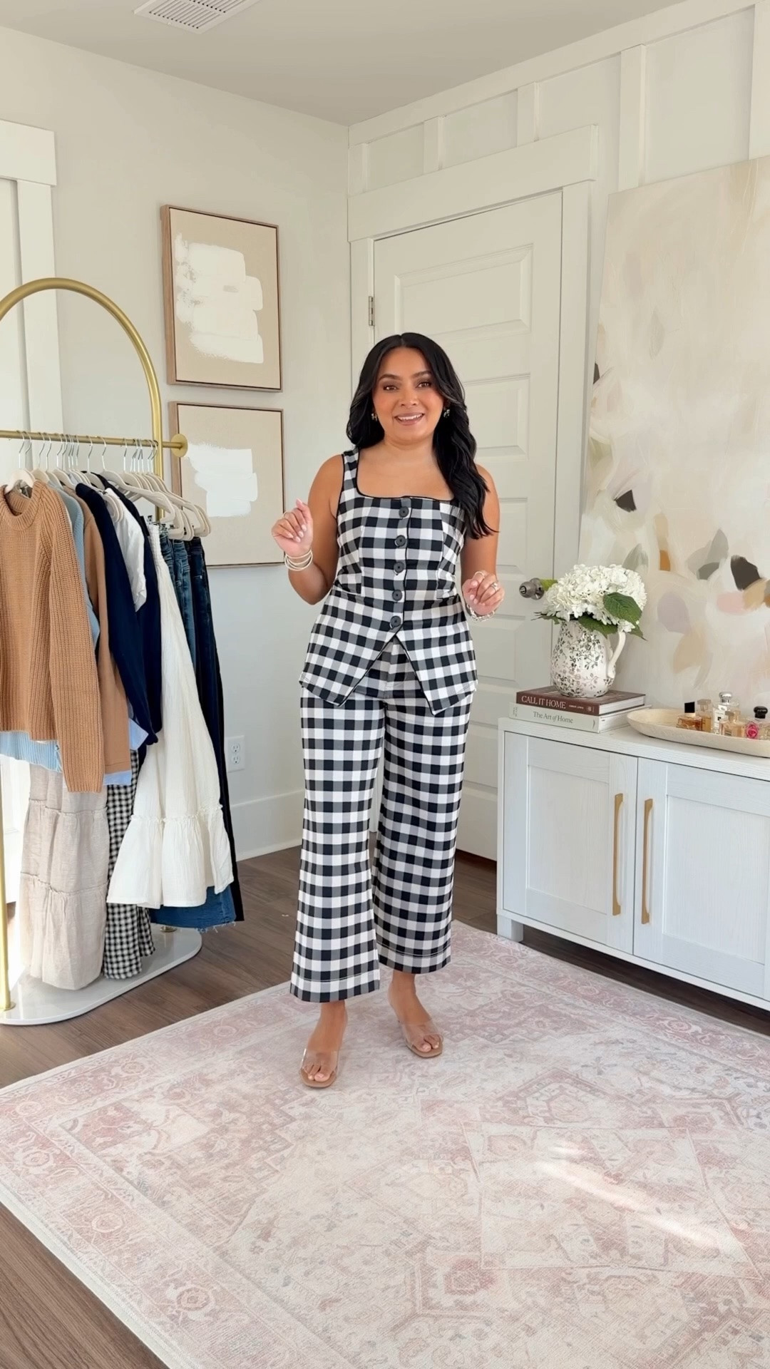 Anthropologie Try On! Use code ANTHRO20 for 20% off through 5/10!

Black gingham top size xxs regular TTS, size up a size if you have a larger bust
Black gingham pants size 26 petite TTS
Clear heels size 5 TTS

#LTKSaleAlert #LTKootd #LTKPetite