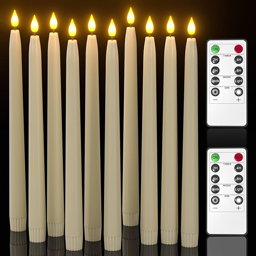 Yme 10pcs LED Ivory Taper Candles with Timer and Remote, Plastic Window Candles with Warm White L... | Amazon (CA)