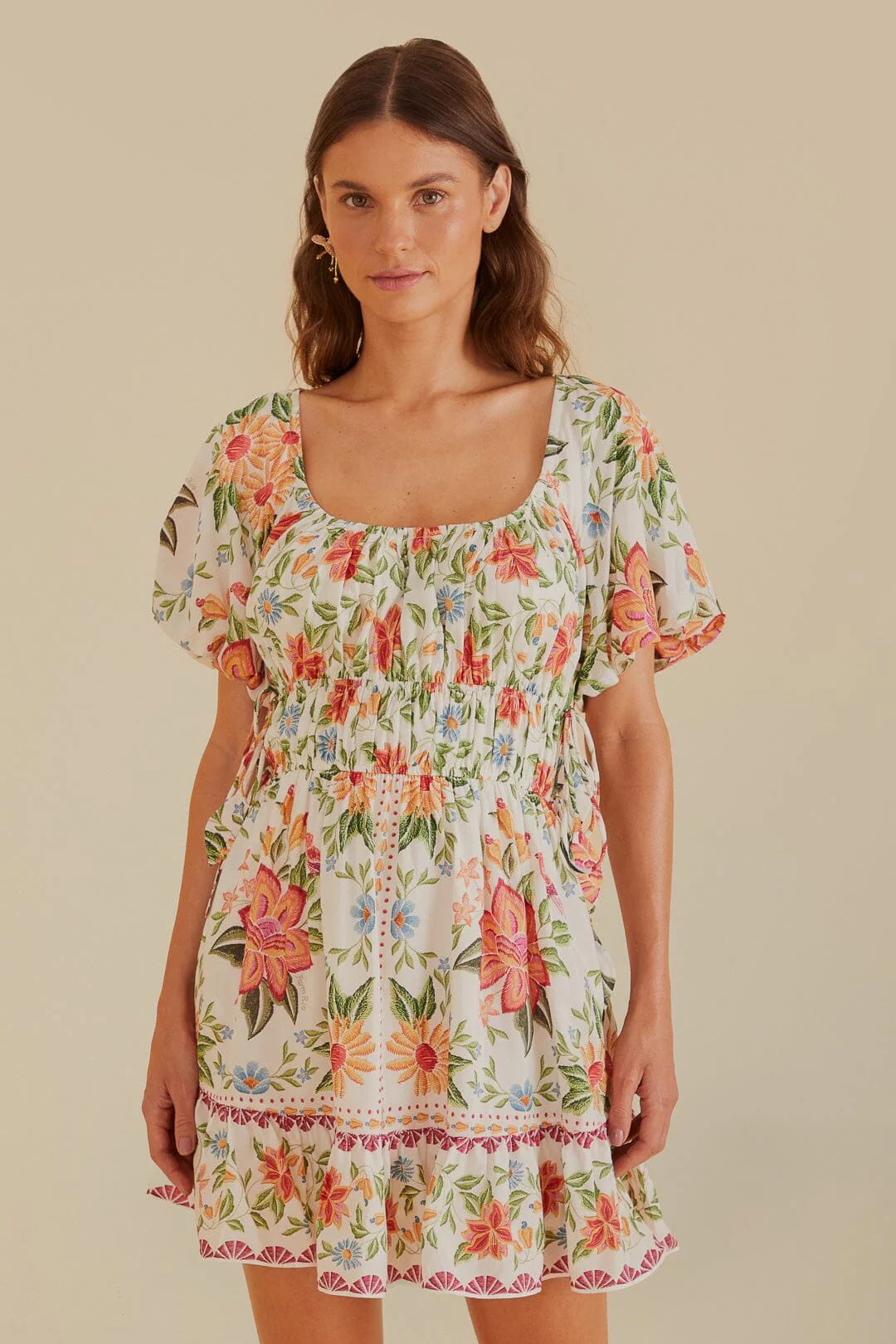 Off-White Bloom Garden Euroflax™Premium Linen Mini Dress | FarmRio
