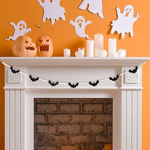 DAZONGE Halloween Decorations Indoor/Outdoor, Wood Halloween Felt Bats Bead Garland Banner for Ha... | Amazon (US)