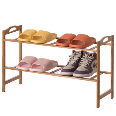 Basicwise Bamboo Storage Shoe Rack, Free Standing Shoe Organizer Storage Rack, 2 Tier | Target