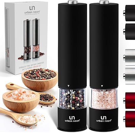 Electric Salt and Pepper Grinder Set - Matte Black Battery Operated Salt & Pepper Mills with Ligh... | Amazon (US)