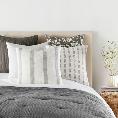 2-Pack Gray Throw Pillows Seed Stitch Knit with Cotton Patterns in Folk Leaves - Becky Cameron, G... | Target
