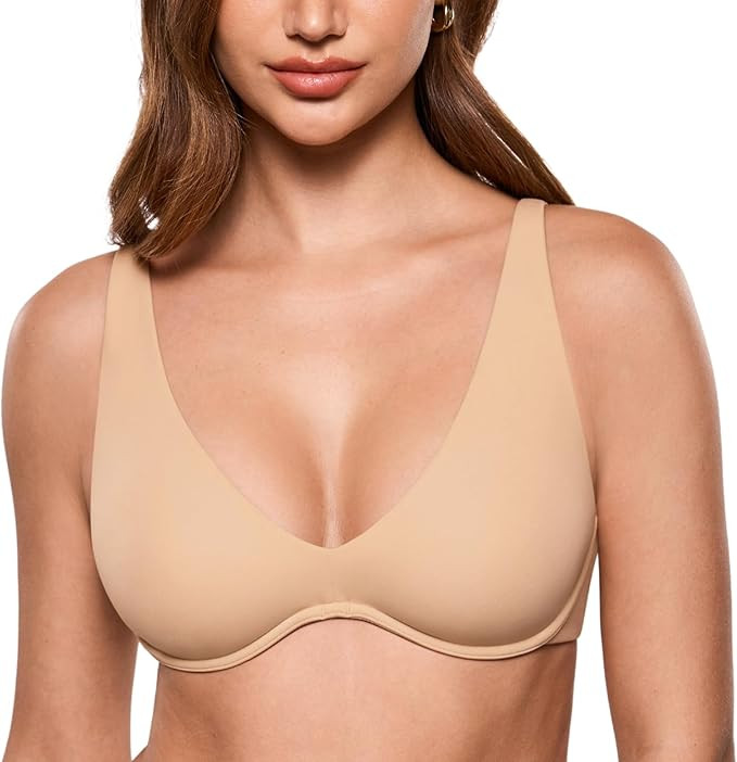 INLYRIC Women's Inbarely Plus Unlined Bras V Neck No Padding Underwire Tshirt Balconette Full Cov... | Amazon (US)