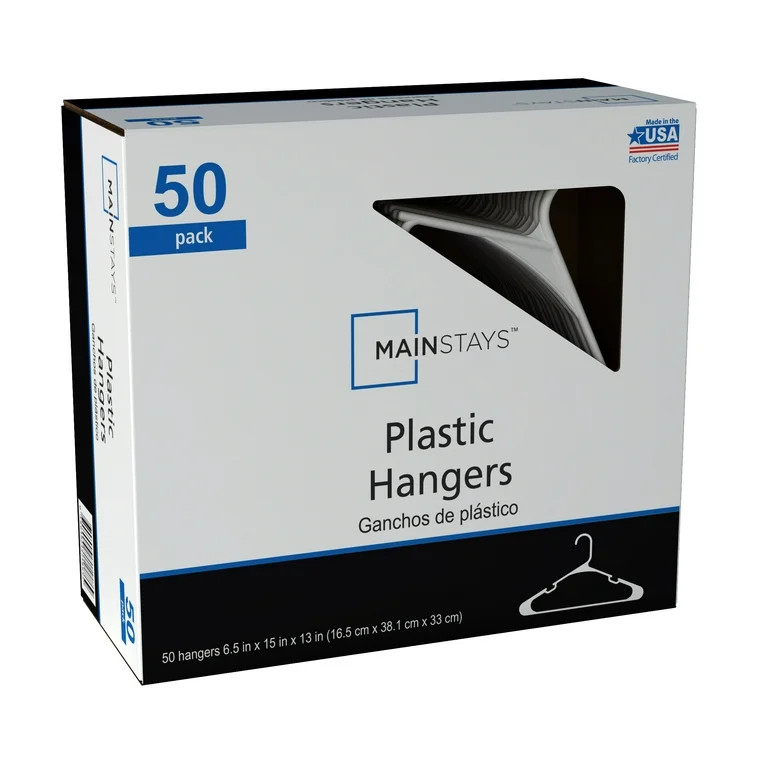 Mainstays Plastic Clothes Hangers - 50 Pack, Lightweight & Durable - Everyday Use - White | Walmart (US)