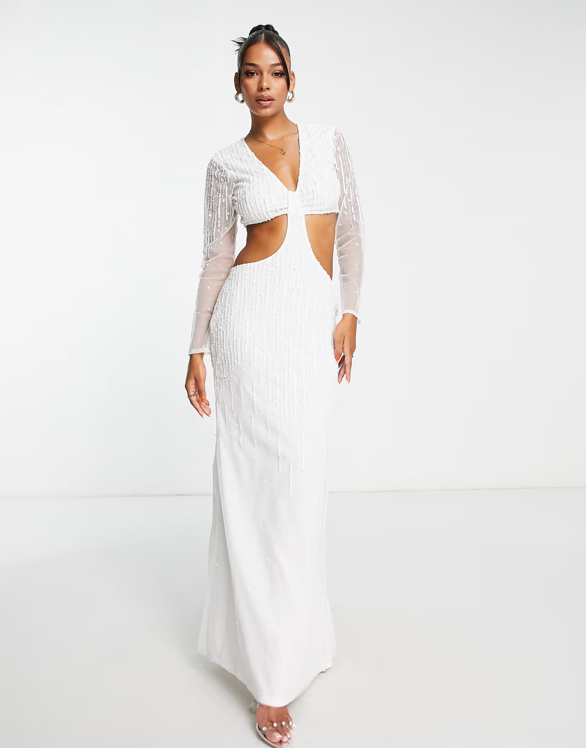 Starlet Bridal embellished cut out maxi dress in ivory sequin | ASOS (Global)