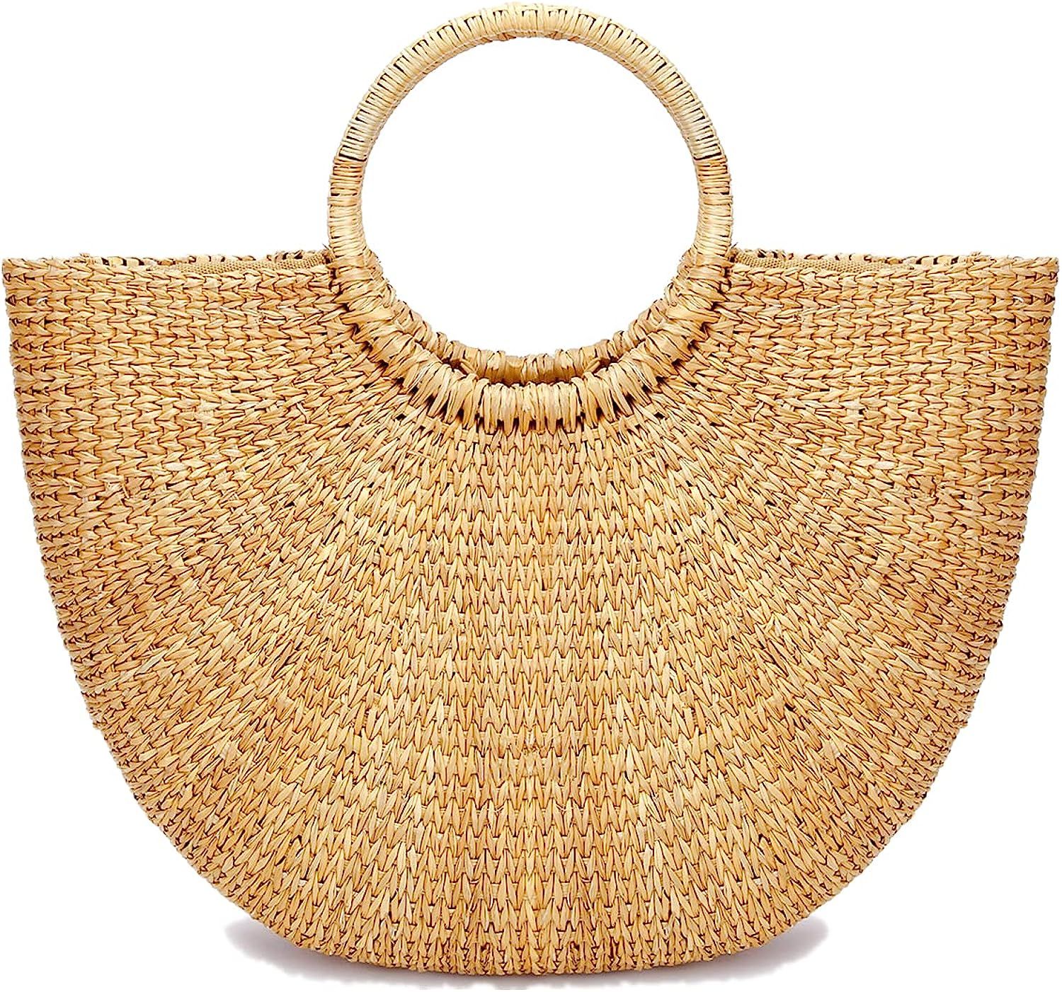 JOLLQUE Handwoven Womens Straw Tote Bags,Top Handle Handbag,Beach Bag Purse | Amazon (US)