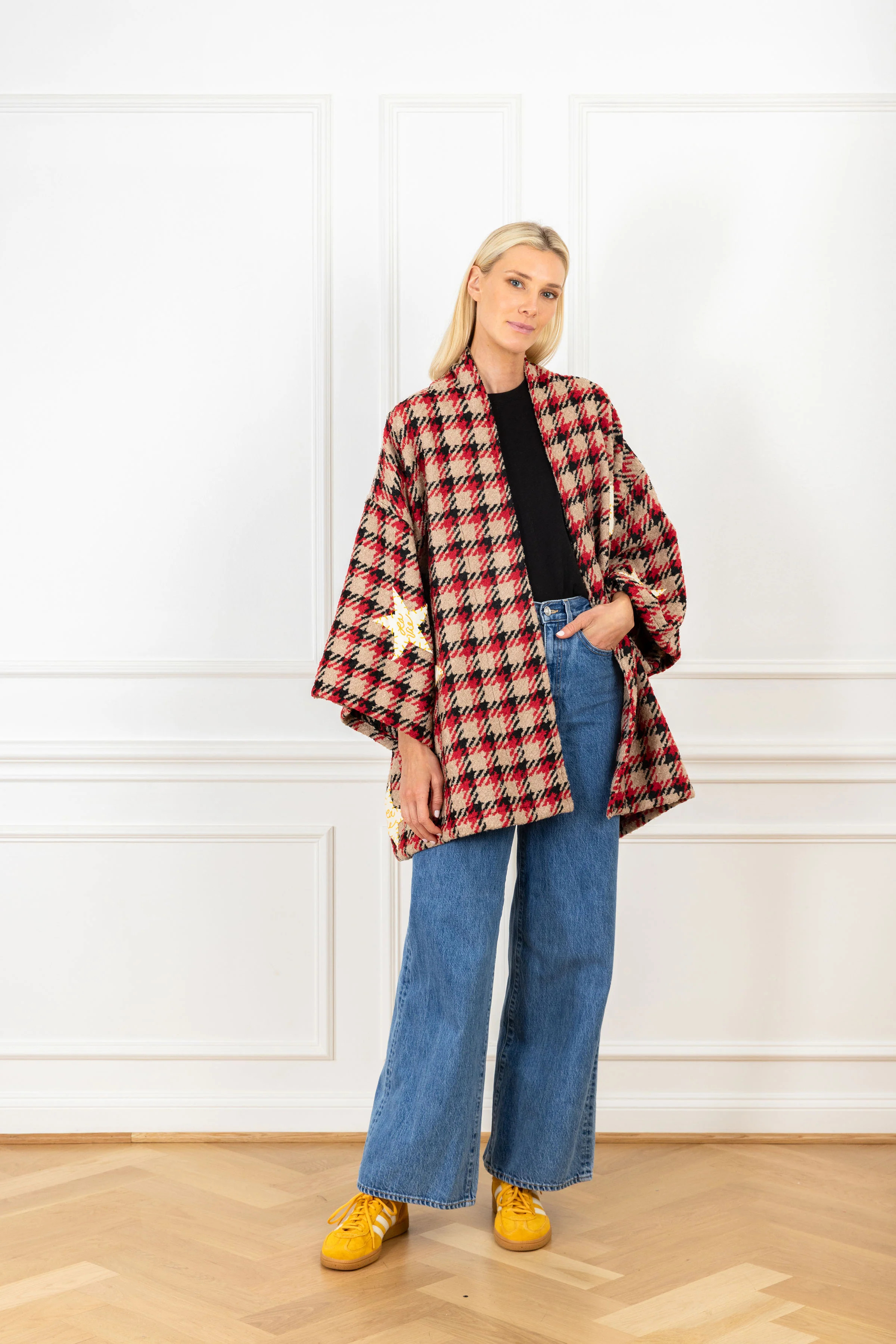 Houndstooth Wool Patch Mini Duster | La Vie Style House