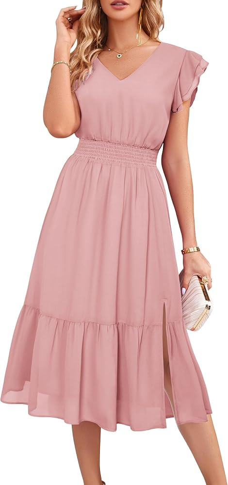 GRACE KARIN Women's Party Dress Short Sleeve V-Neck Evening Dress with Slit | Amazon (UK)
