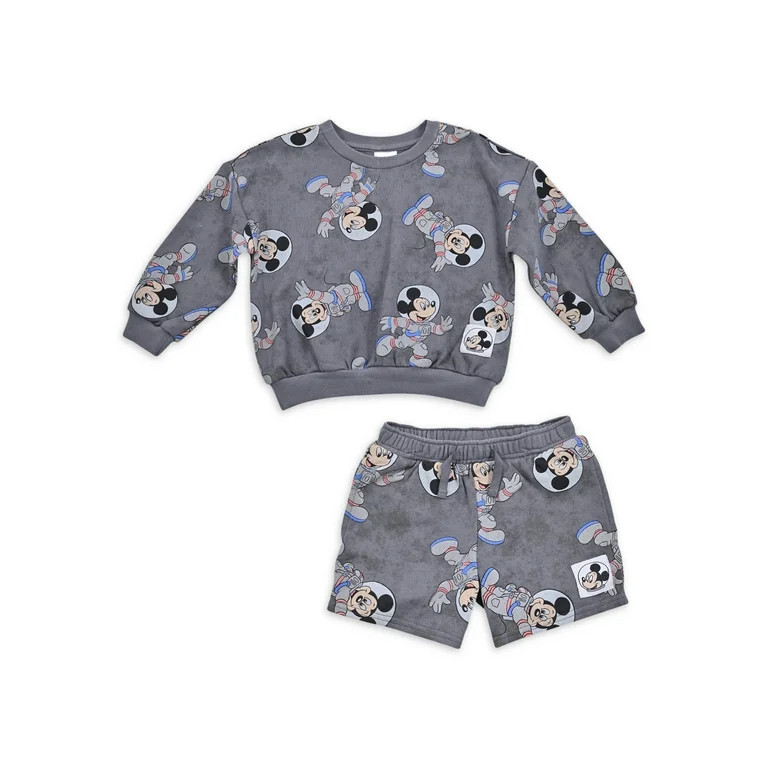 Mickey Mouse Baby and Toddler Boy French Terry Sweatshirt and Shorts Outfit Set, 2-Piece, Sizes 1... | Walmart (US)