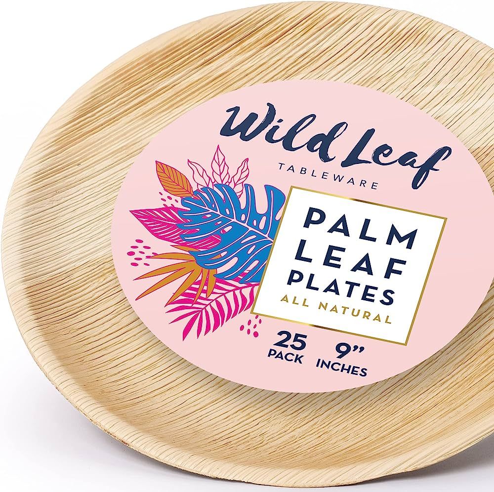 Wild Leaf Tableware Wooden Palm Leaf Plates - 9 Inch / 25 Pack Round Wood Plates - Elegant and He... | Amazon (US)