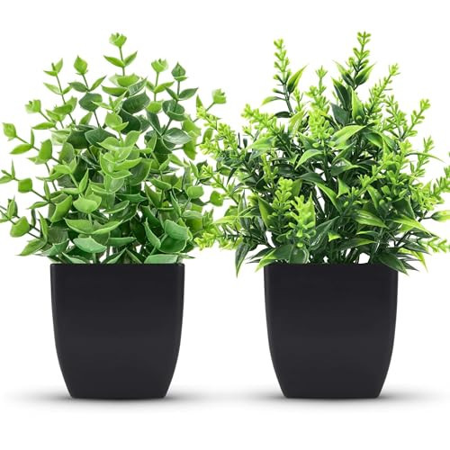 ZJIA 2 Pack Small Fake Plants Black Bathroom Accessories for Home Bedroom Bathroom Kitchen Decor | Amazon (US)