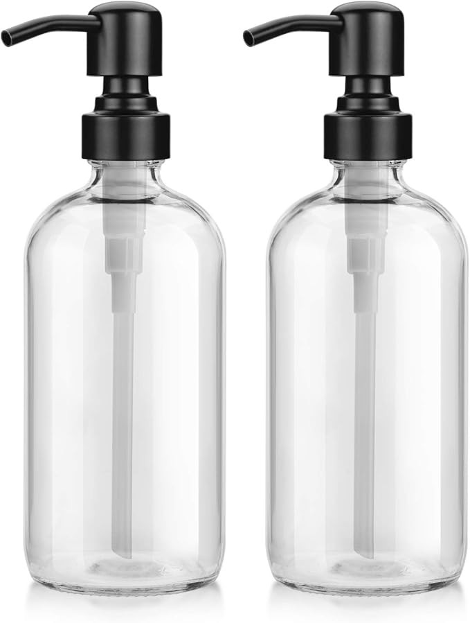 AmazerBath 2-Pack Soap Dispenser, 16 OZ Glass Hand Soap Bottle with Stainless Steel Pump, Refilla... | Amazon (US)