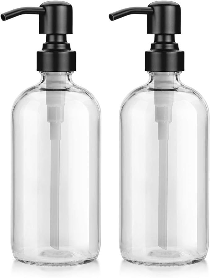 AmazerBath 2-Pack Soap Dispenser, 16 OZ Glass Hand Soap Bottle with Stainless Steel Pump, Refilla... | Amazon (US)