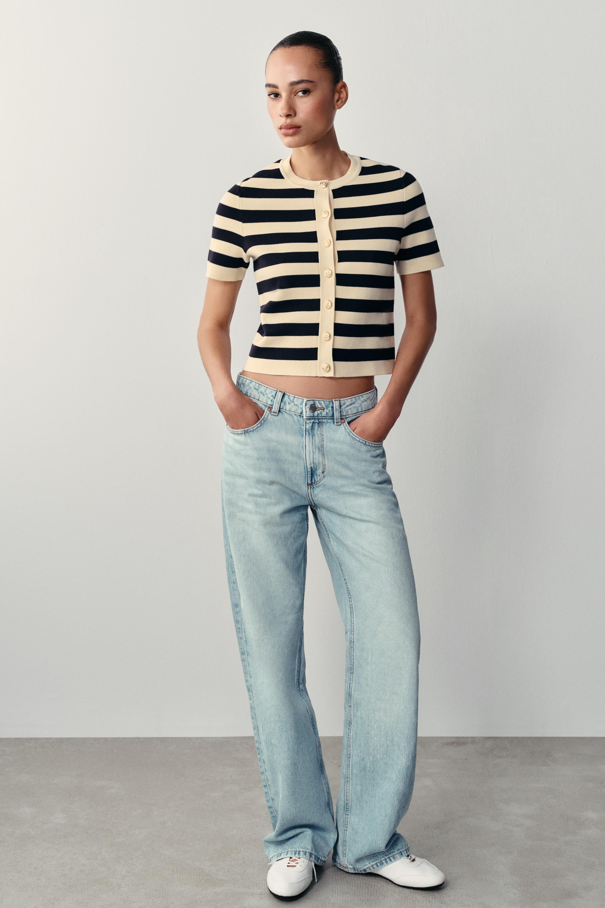 SHORT SLEEVE STRIPED CARDIGAN | Zara US