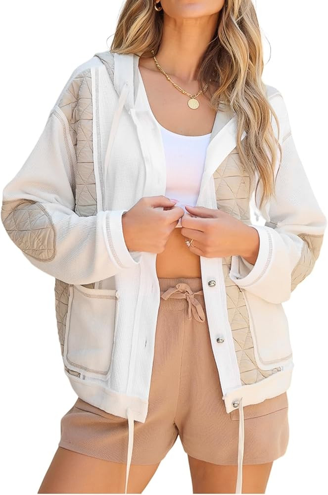 KevaMolly Womens Western Jacket Long Sleeve Quilted Textured Patchwork Loose Fit Hooded Jacket Ca... | Amazon (US)