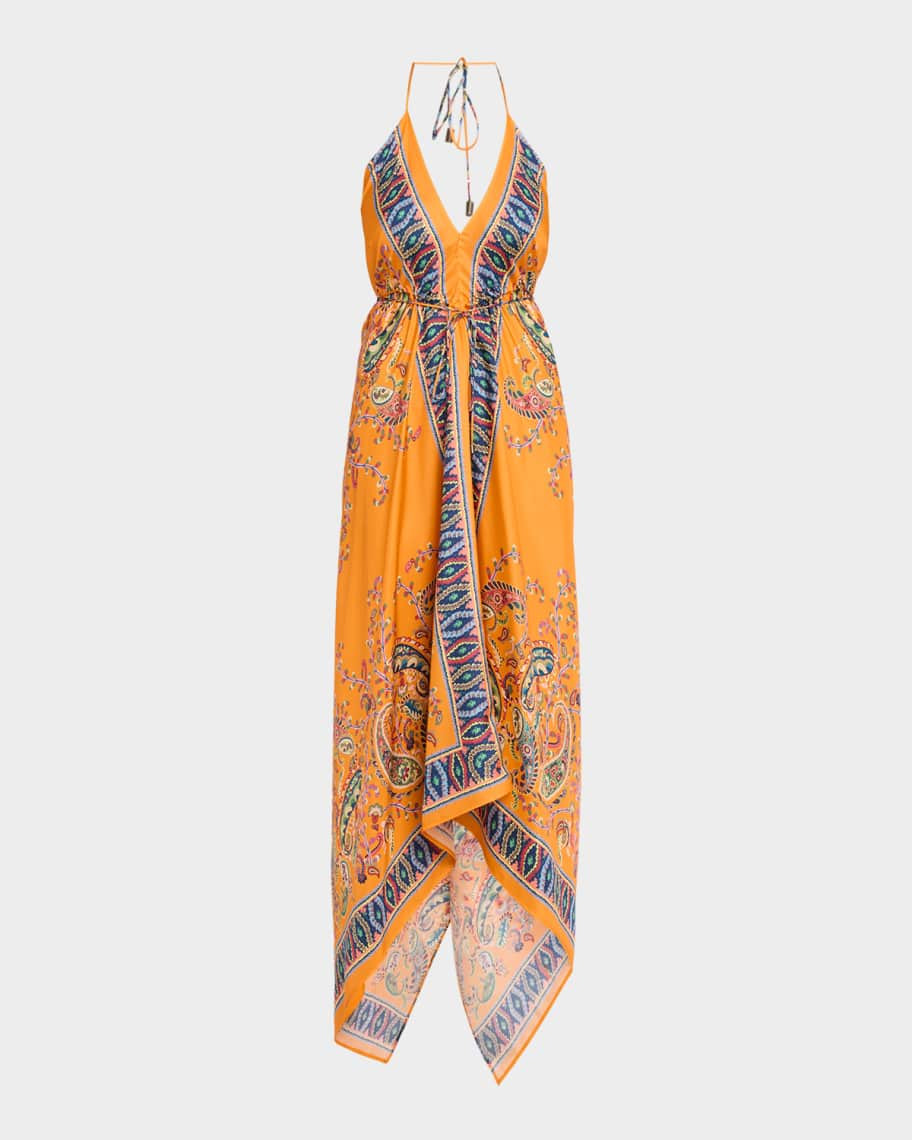 Paisley Silk Halter High-Low Coverup Dress | Neiman Marcus
