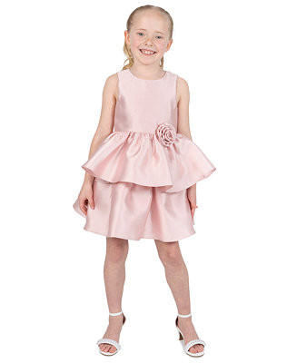 Rare Editions Girls' 2T-6X Mikado 2-Tier Dress with Rosette at Waist - Macy's | Macy's