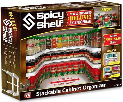 Spicy Shelf Deluxe - Expandable Spice Rack and Stackable Cabinet & Pantry Organizer (1 Set of 2 Shelves) - As seen on TV Deluxe (Spicy Shelf Organizer) - Pantry Organization - Pantry Spice Organizer | Amazon (US)