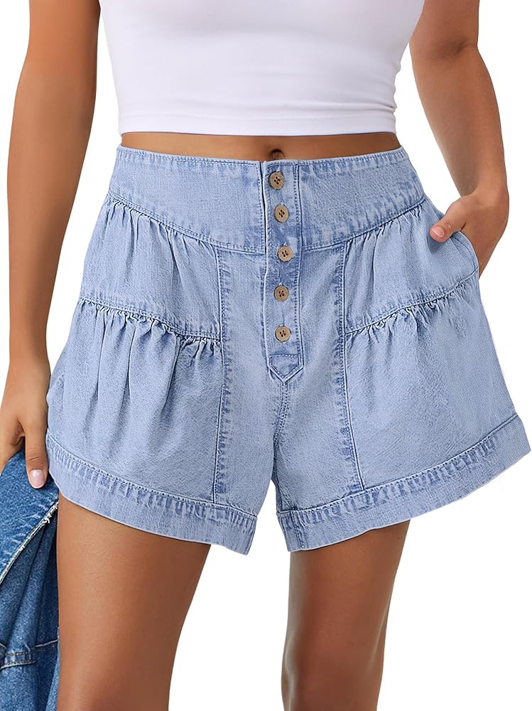 ANRABESS Women's Denim Shorts Summer Baggy High Waisted Flowy Wide Leg Buttons Pleated Casual Jea... | Amazon (US)