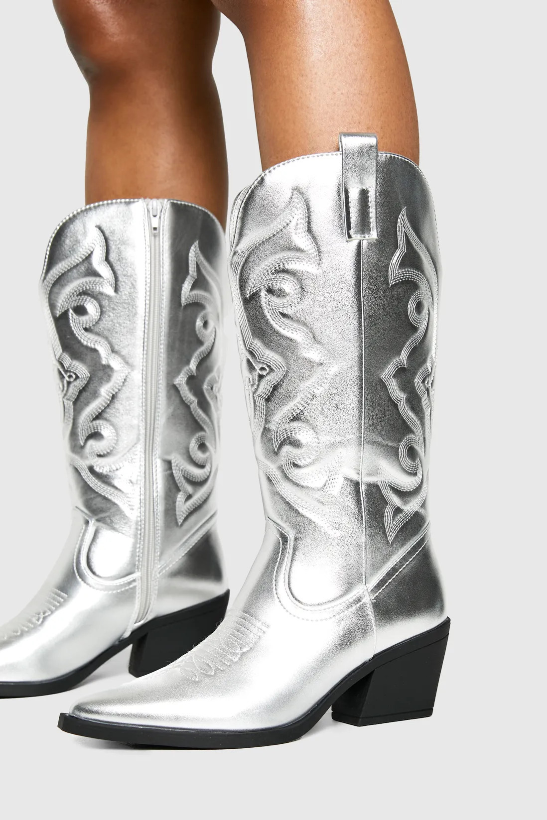 Metallic Western Cowboy Knee High Boots | Boohoo.com (UK & IE)