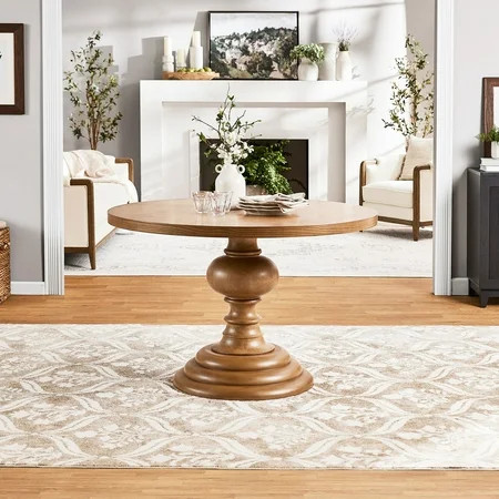 My Texas House Perry Round Dining Table with Warm Brown Finish and Pedestal Base | Walmart (US)