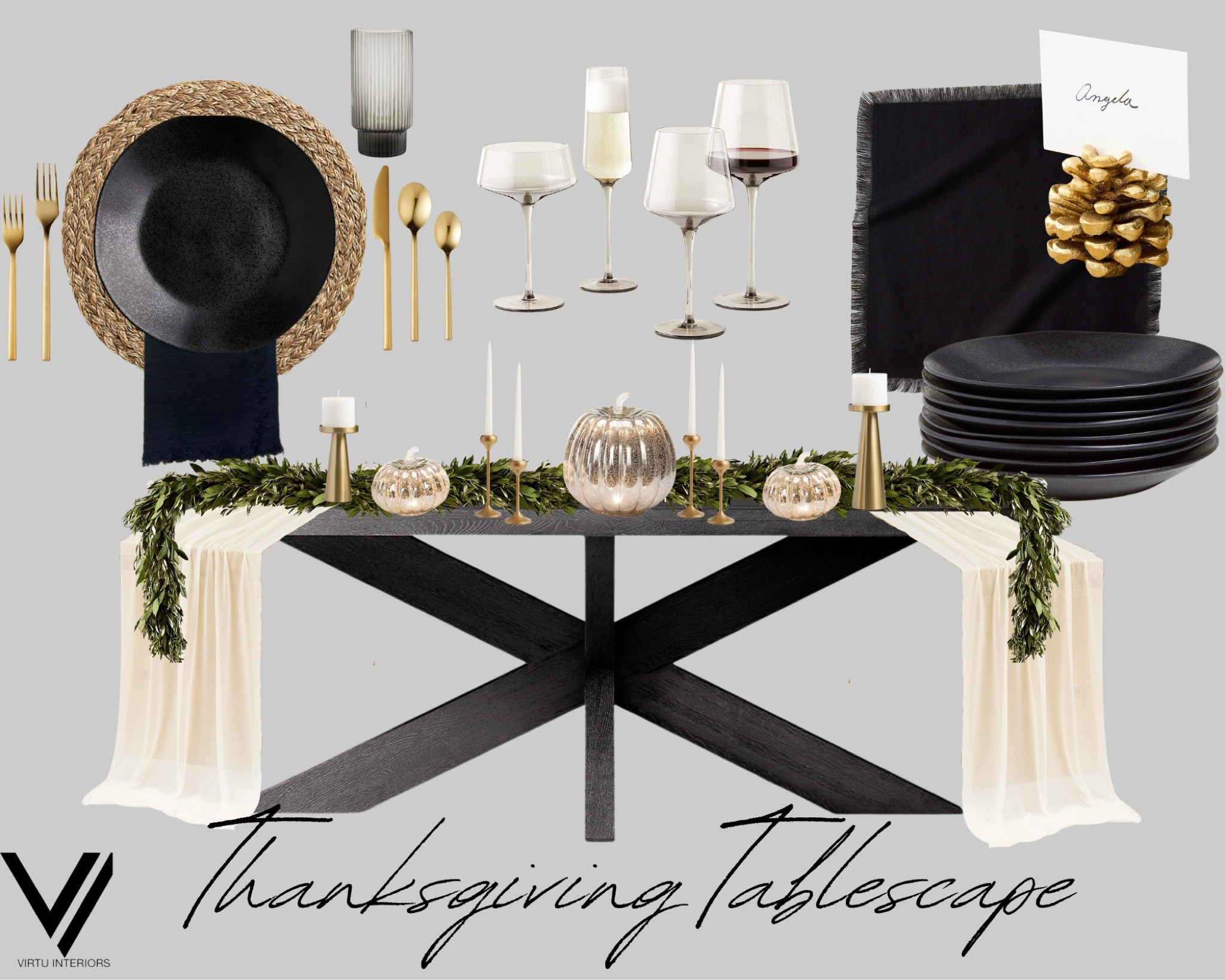 This simple yet elegant tablescape is the perfect blend of modern and organic. The sharp contrast of the black mixed with the brass accents creates a perfect balance 🖤

#thanksgiving #tablescape #tablesetting #dining #plates #homedecor #interiordesign #flatware #dinnerware #modernhome #modernorganic

#LTKHome #LTKHoliday #LTKSeasonal