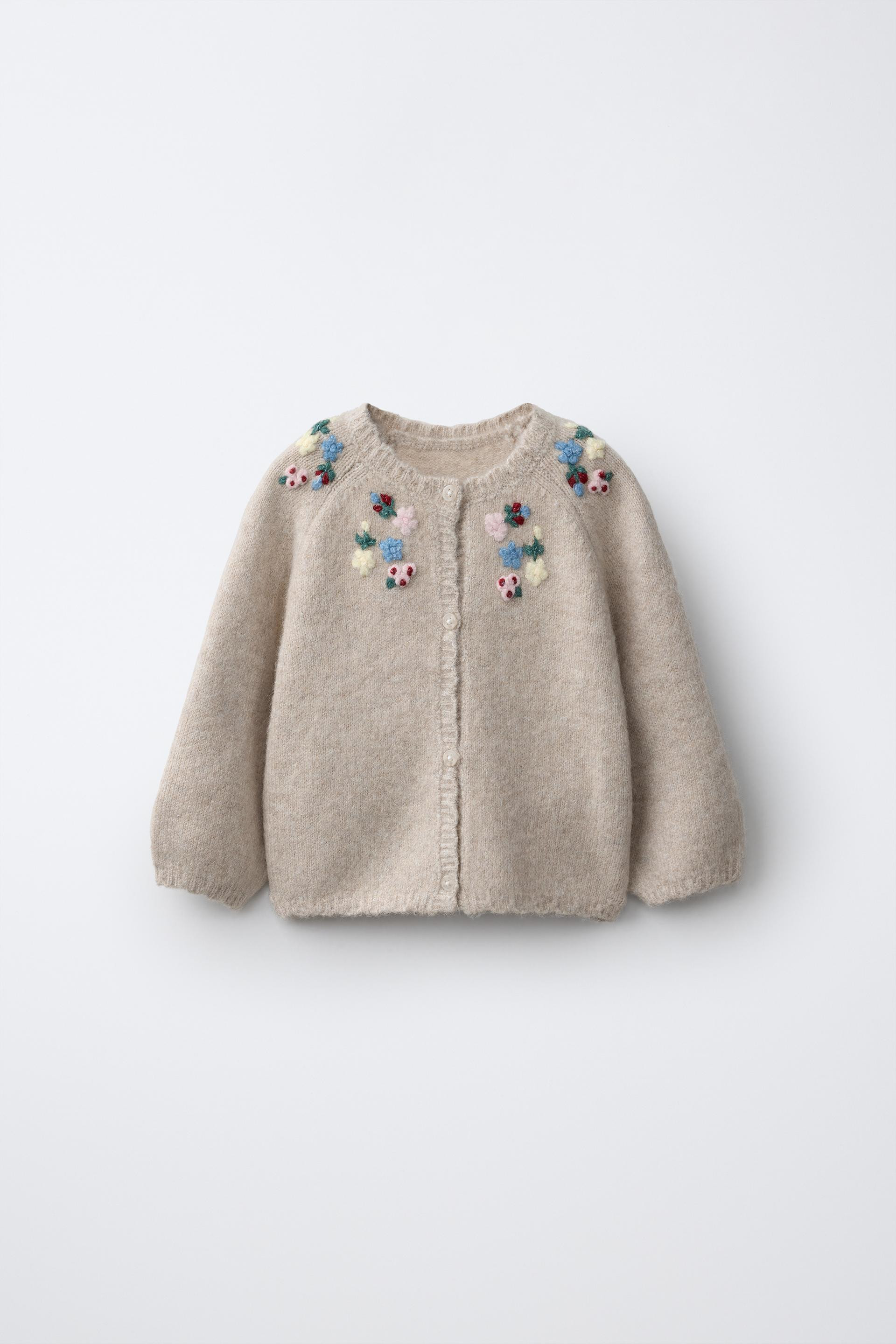 Zara - Embroidered Flower Cardingan - Light Beige - 0-1 Months (22,0 Inches) - Kids | Zara US