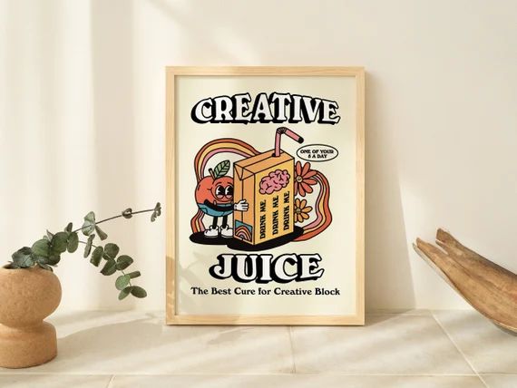 Retro Creativity Juice Print Vintage Colorful Illustration - Etsy | Etsy (US)