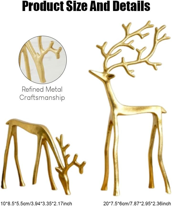Golden Reindeer Statues for Christmas Decorations, Metal Deer Sculpture Modern Xmas Figurines, 20... | Amazon (UK)
