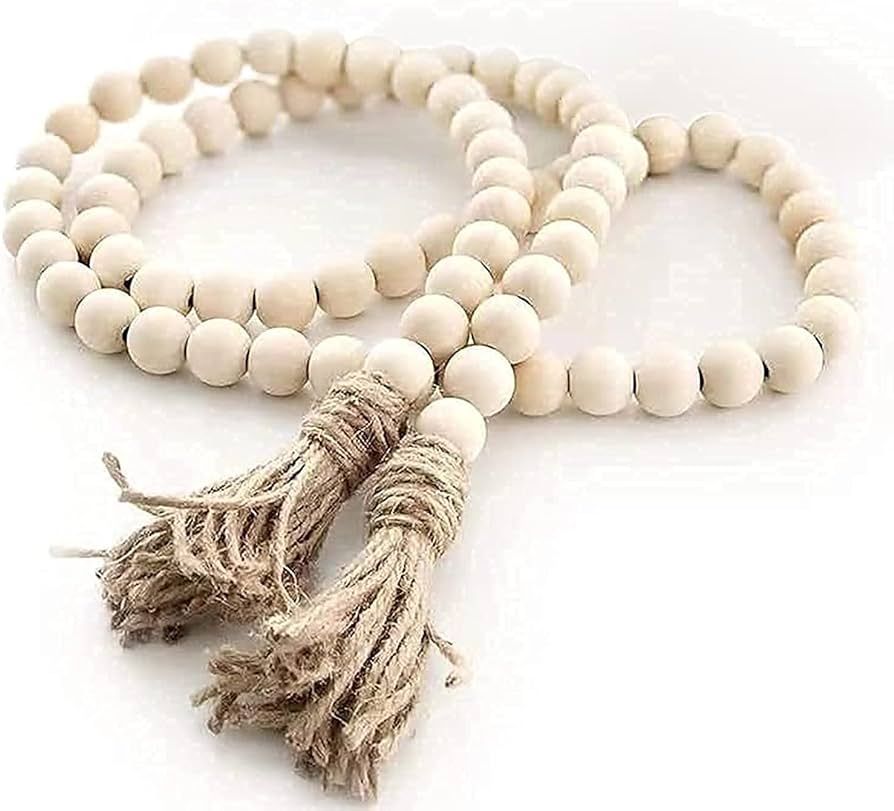 58inch Wood Beads Garland with Tassel - Natural Prayer Wood String Beads Decorative Beads for Mor... | Amazon (US)