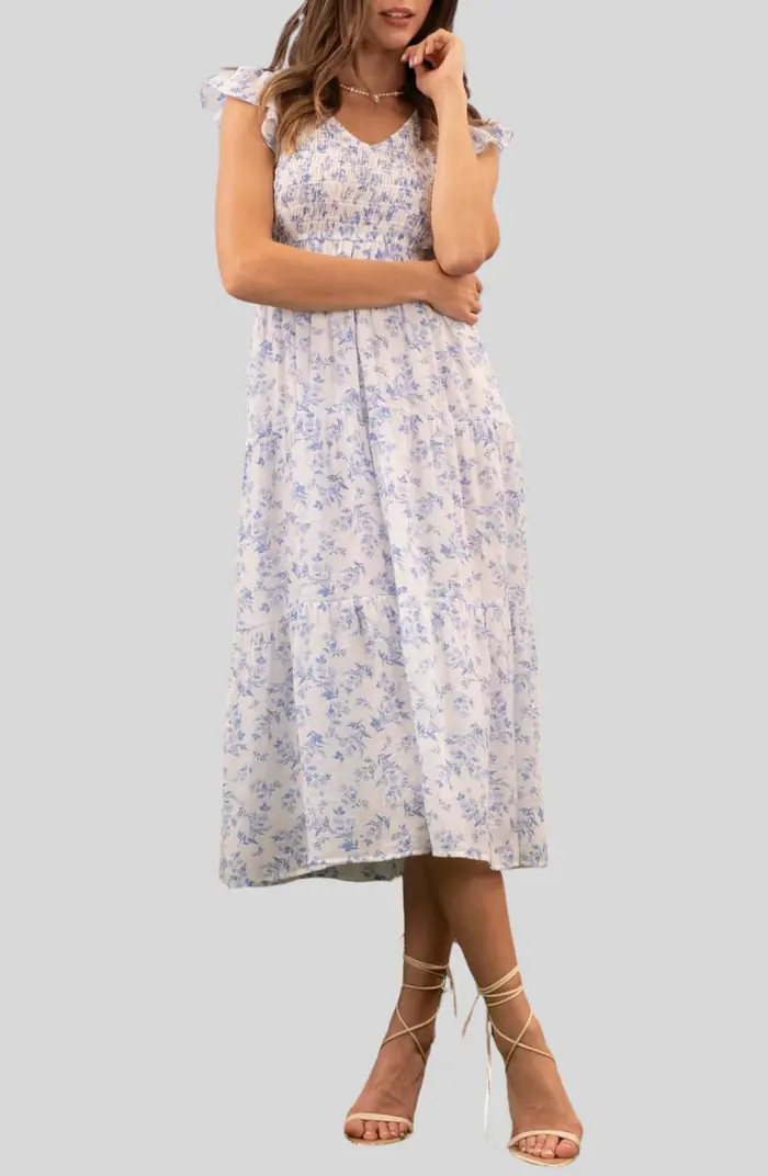 Flutter Sleeve Smocked Midi Dress | Nordstrom Rack