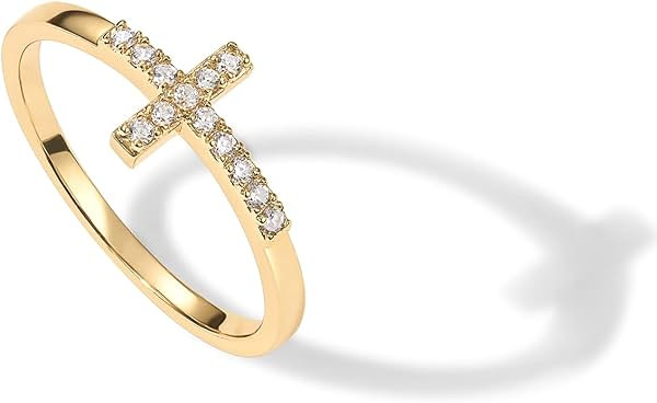 PAVOI 14K Gold Plated CZ Cross Ring | Eternity Promise Ring for Her | Infinity Wedding Band Ring | Amazon (US)