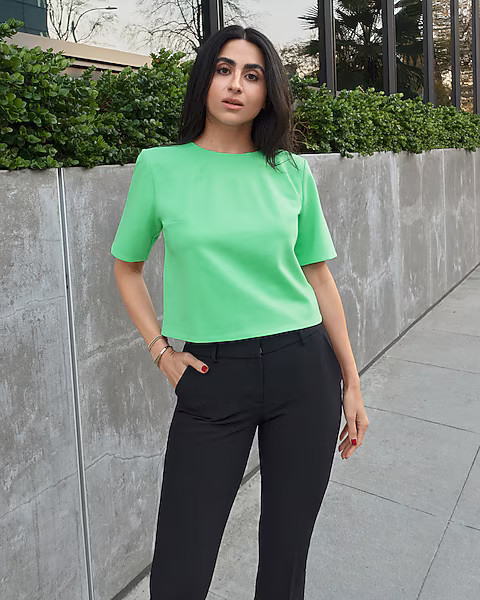 Skimming Crew Neck Ponte Boxy Tailored Tee | Express