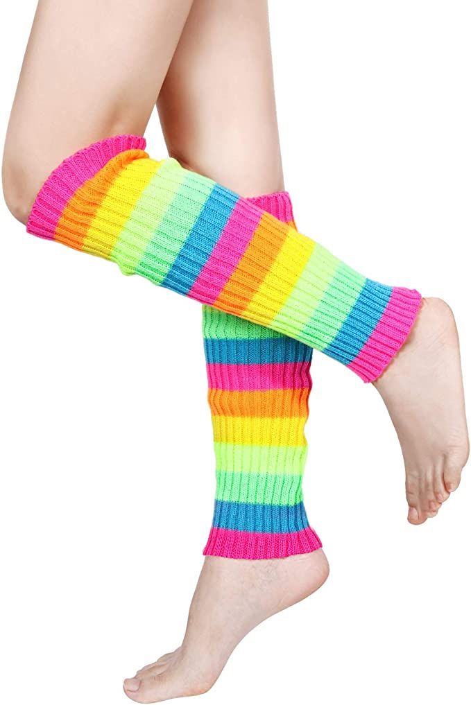 80‘s Women Knit Leg Warmers Crochet Ribbed Leg Socks for Party Accessories | Amazon (US)
