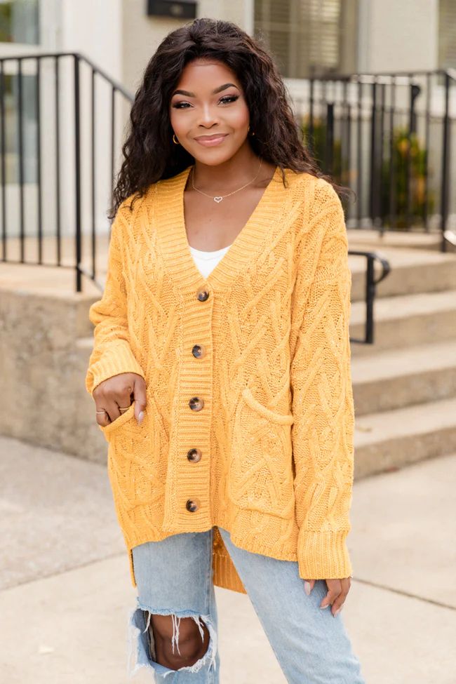 A Better Day Mustard Cable Knit Cardigan | Pink Lily