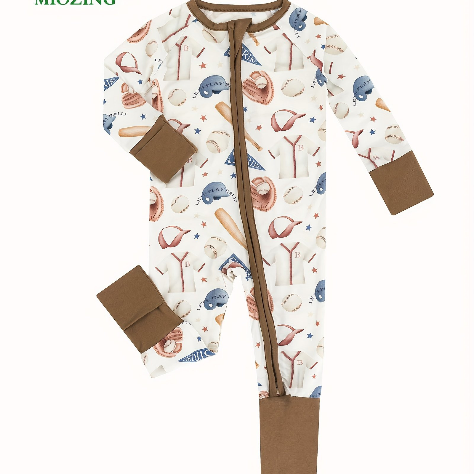 Miozing Bamboo Fiber Bodysuit Baby Baseball Pattern Long - Temu | Temu Affiliate Program