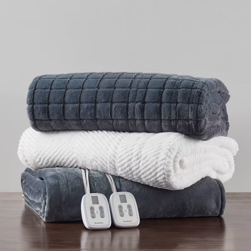 Brookstone Twin Heated Blanket Ivory Herringbone | Target