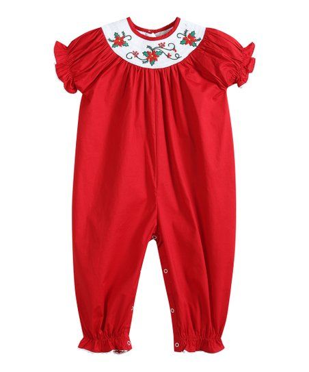 love this productRed Christmas Mistletoe Smocked Short-Sleeve Playsuit - Infant & Toddler | Zulily
