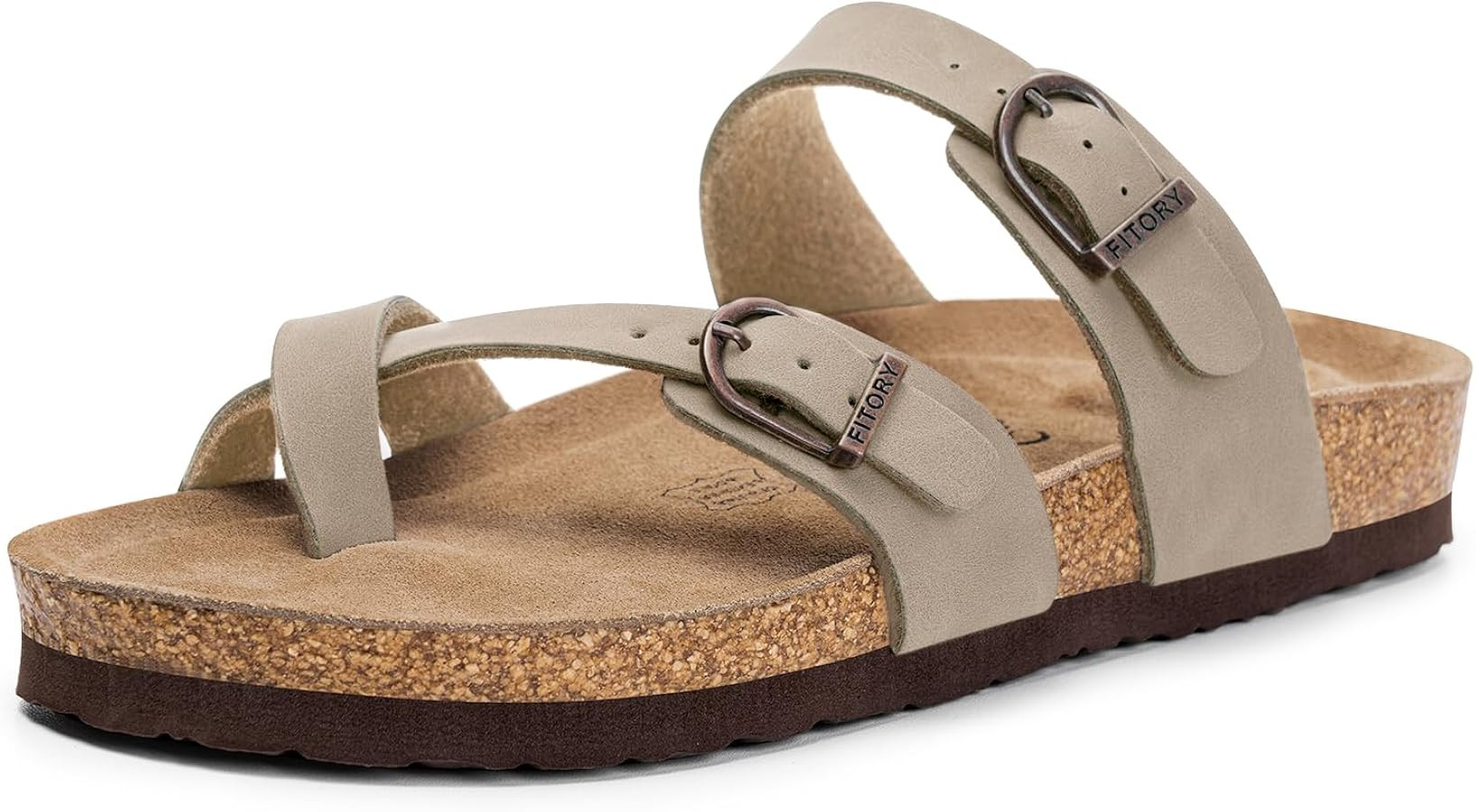 FITORY Women's Slide Sandals with Soft Cork Footbed, Comfort Arch Support Flat Sandals for Summer... | Amazon (US)