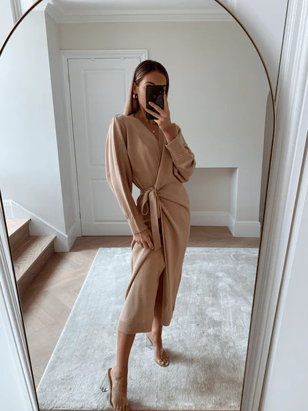 Beau Wrap Midi Dress - Dusky Pink | Pretty Lavish (UK)
