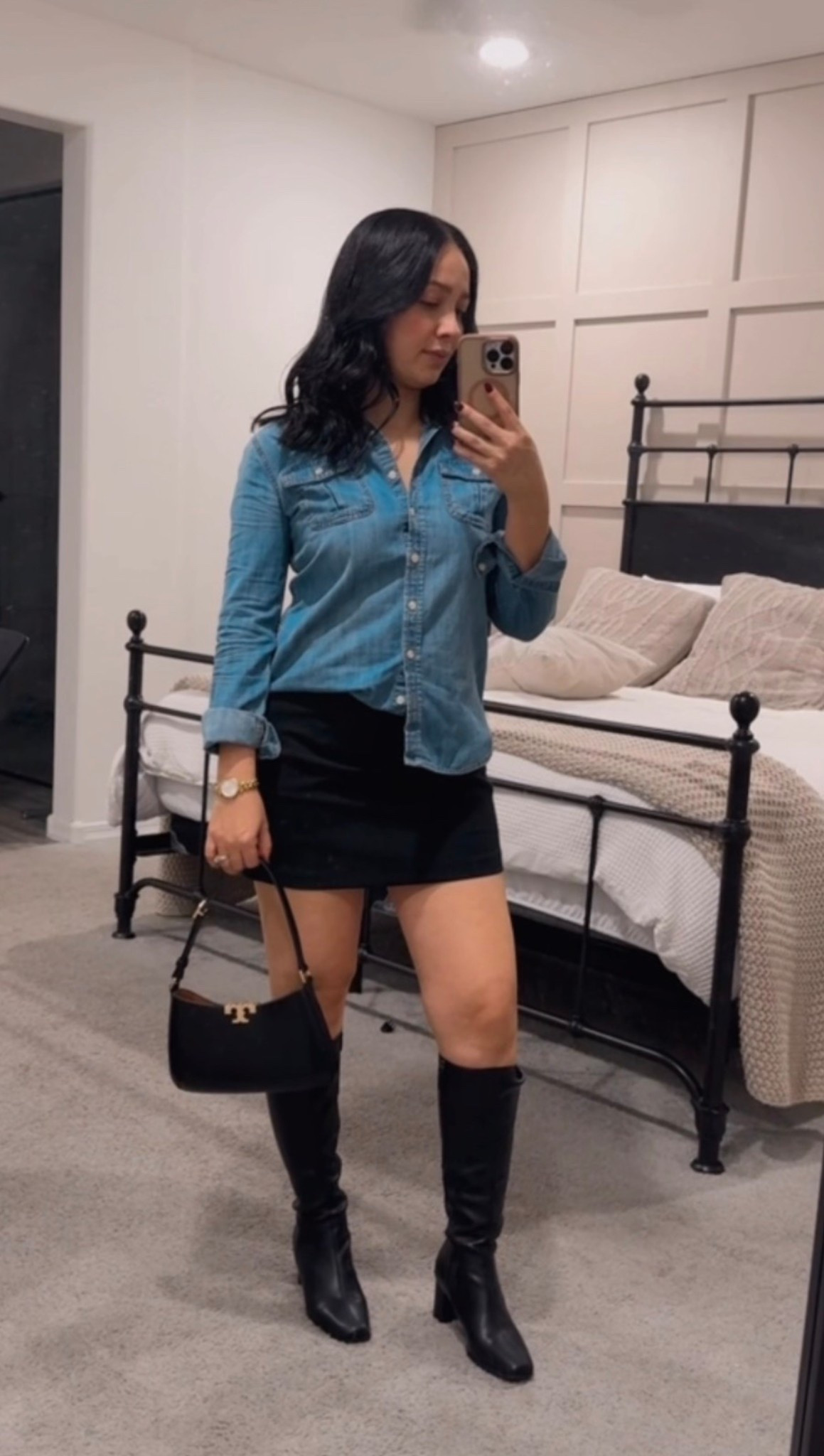 Top- small
Skirt- small
Boots- 6.5 normal width 

#LTKPetite #LTKStyleTip #LTKFindsUnder50