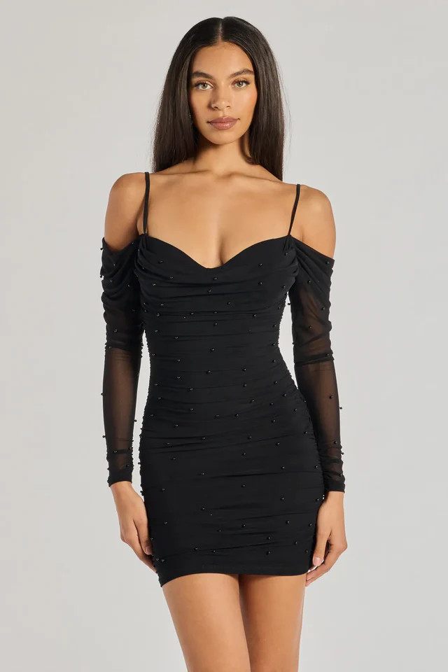 Talia Pearl Mesh Cold-Shoulder Mini Dress | Windsor Stores