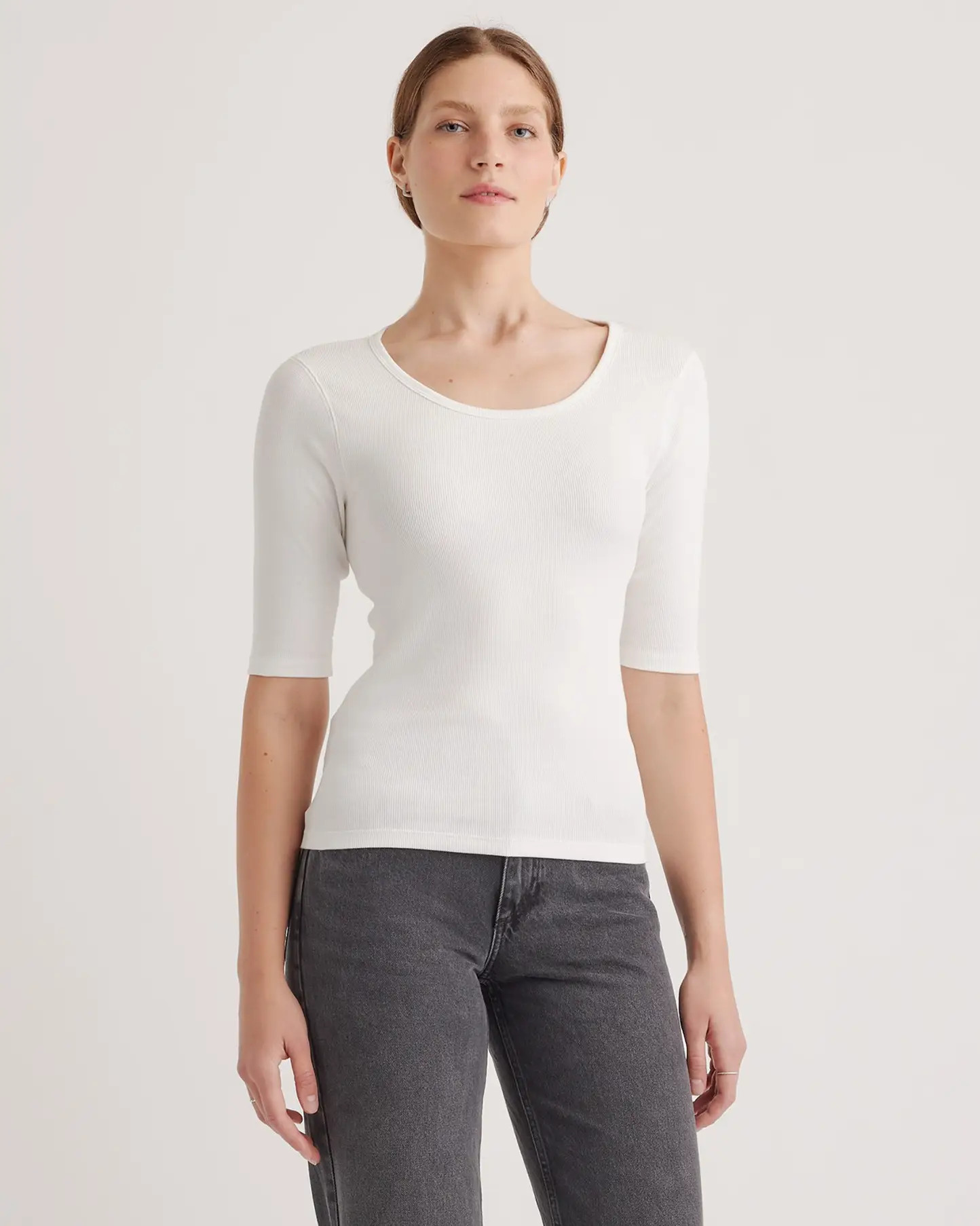 Organic Cotton Micro-Rib Elbow Sleeve Tee | Quince