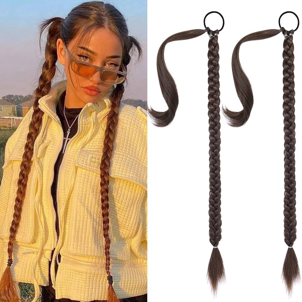 SEIKEA 2PCS Long Braid Ponytail Extension with Hair Tie Long Straight Wrap Around Hair Extensions... | Amazon (US)